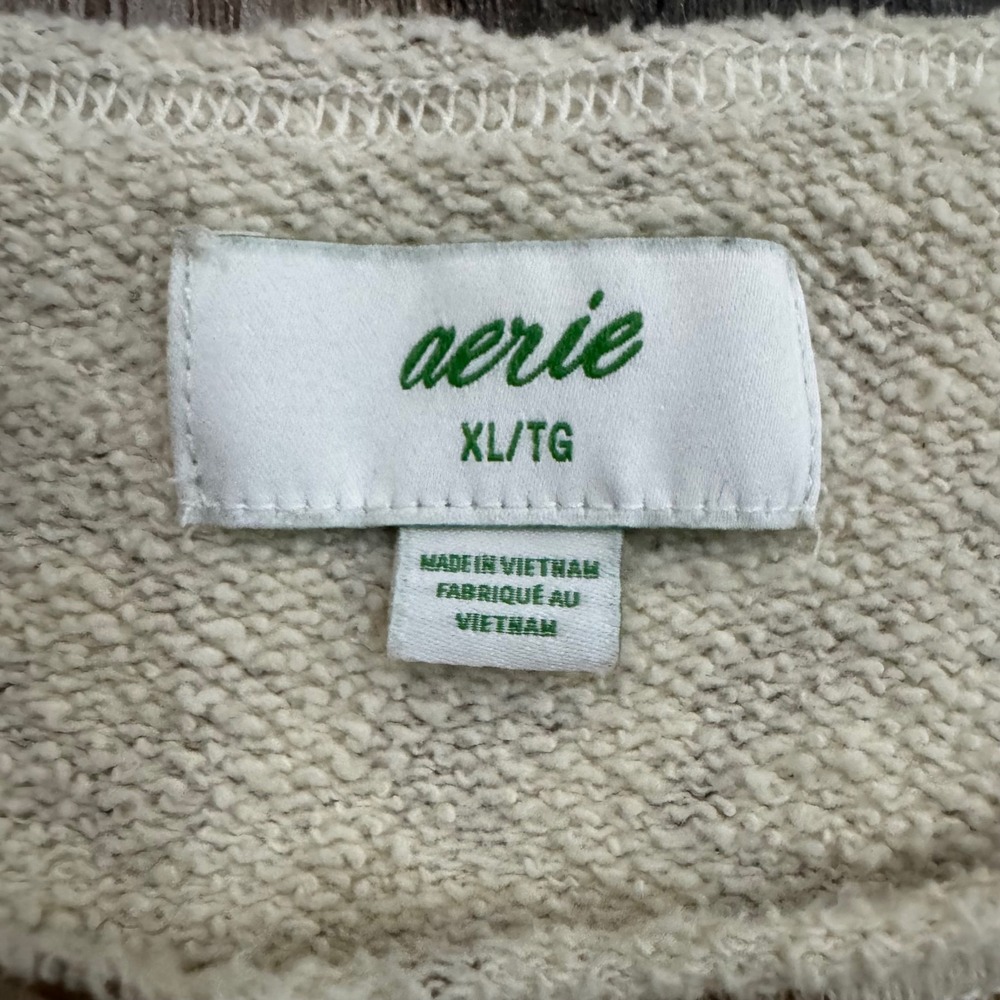 Aerie Leopard Print Cropped Sweatshirt XL Tan Cream Animal Print Pullover Cozy - Picture 2 of 5
